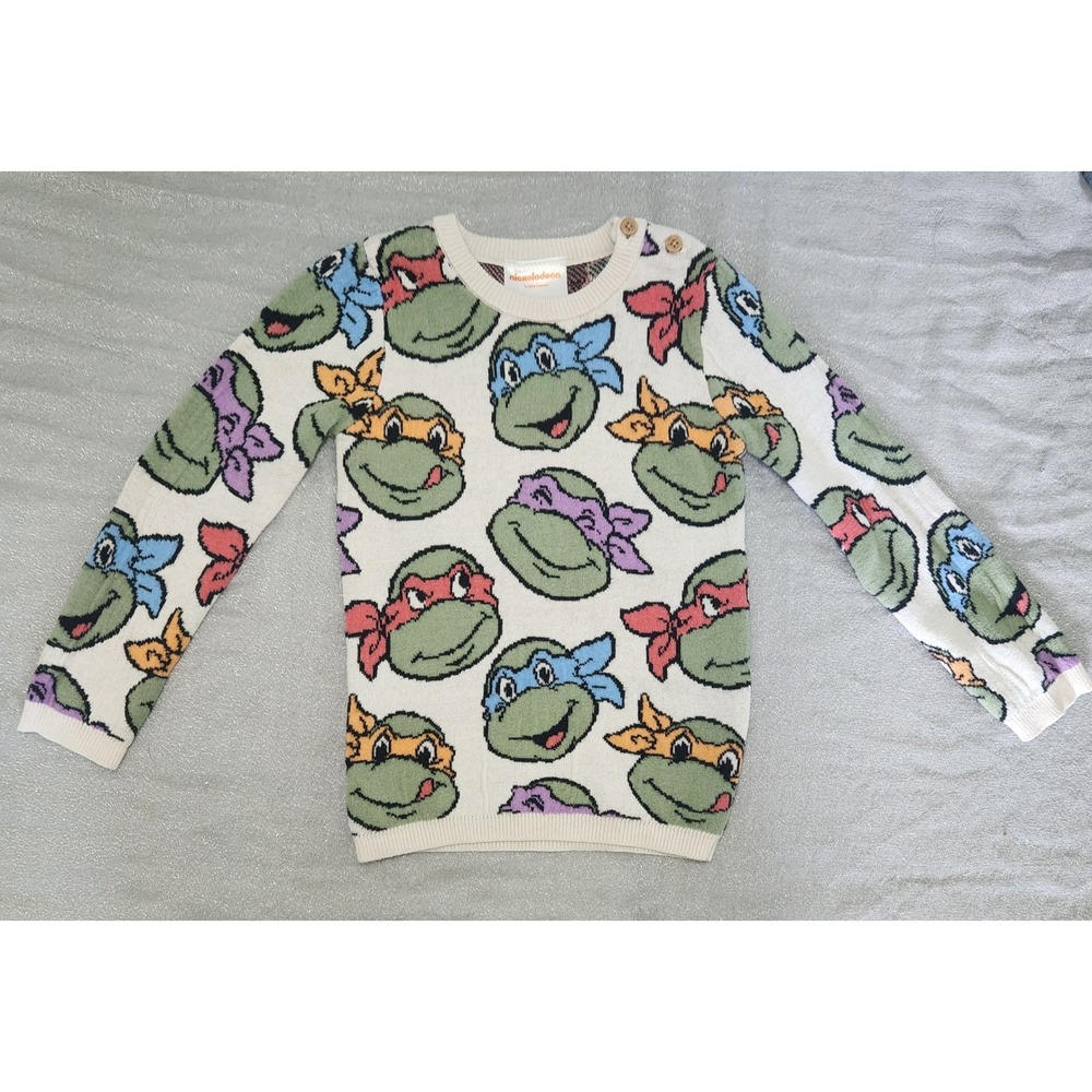 Nickelodeon TMNT Toddler Boys Cotton Knit Sweater Cream 24M Retro 90s Cartoon